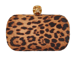 Leopard Print Skull Head Clutch, Ponyhair, Brown, 236715 00926, DB, 3*